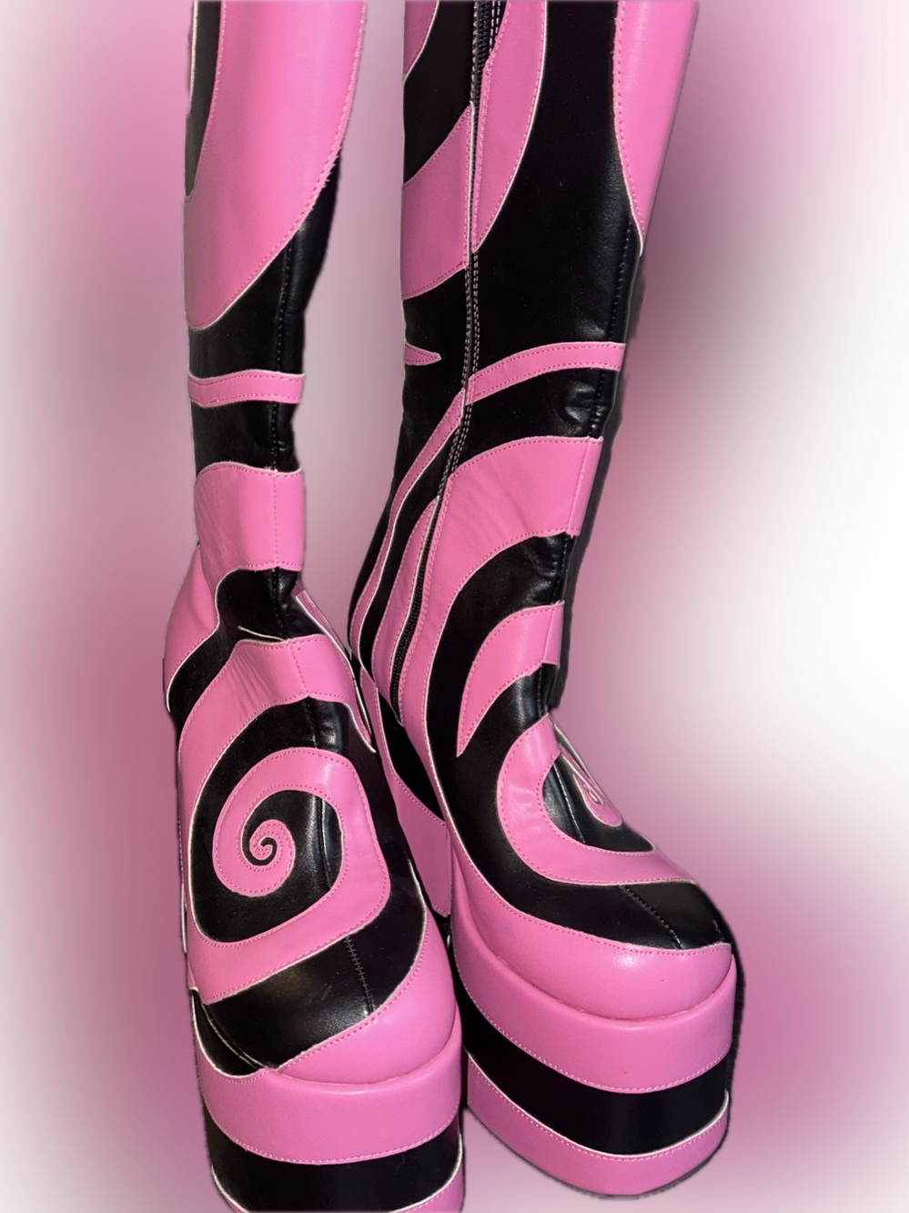 Current Mood Pink & Black Swirl Platform Knee-High Boots - Picture 4 of 5